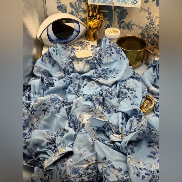 🆕 BRONX & BANCO 🧿 NWOT Bedouin Blue Poppy Tiered Mini Dress - Sz XS US - Picture 13 of 16